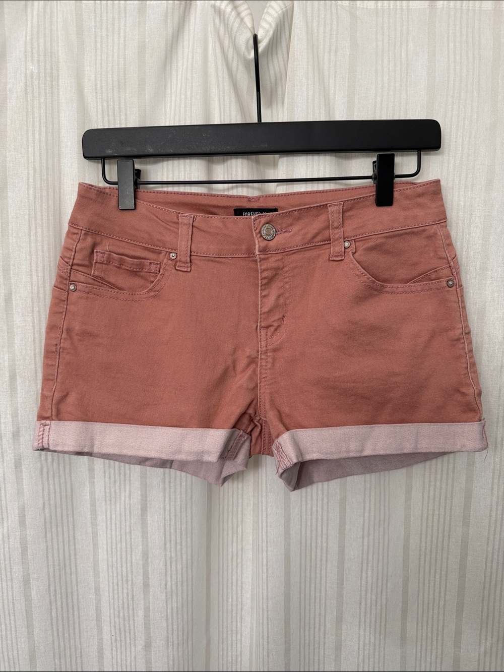 F21 Blush Cuffed Stretchy Jean Shorts